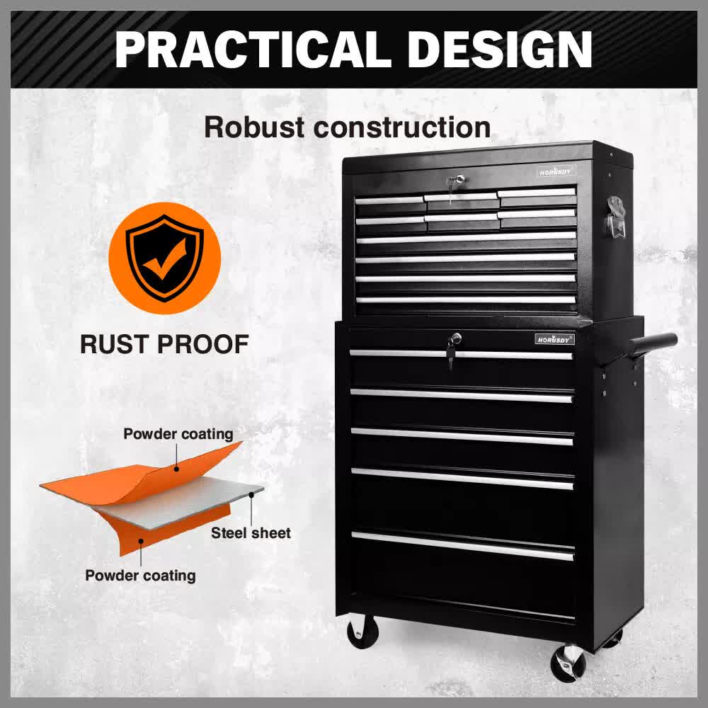 Tool Boxes: Black15 Drawer Tool Box Trolley Cabinet Storage Cart Garage Toolbox Organiser