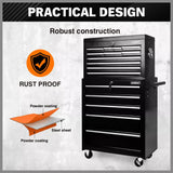 Tool Boxes: Black15 Drawer Tool Box Trolley Cabinet Storage Cart Garage Toolbox Organiser