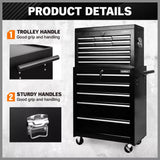Tool Boxes: Black15 Drawer Tool Box Trolley Cabinet Storage Cart Garage Toolbox Organiser
