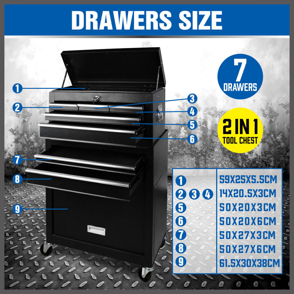 Bicycle Stands & Storage: 7 Drawer Tool Box Chest Cabinet Trolley Toolbox Garage Storage Lockable Blue