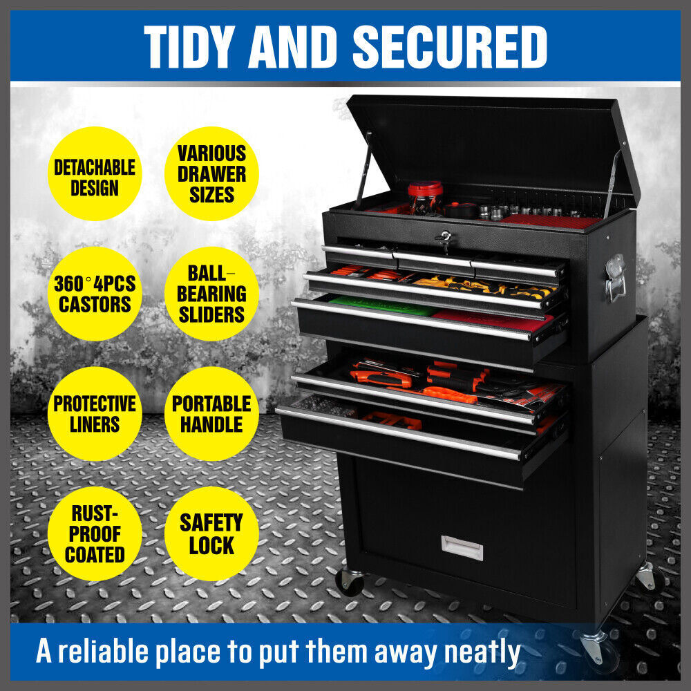 Bicycle Stands & Storage: 7 Drawer Tool Box Chest Cabinet Trolley Toolbox Garage Storage Lockable Blue