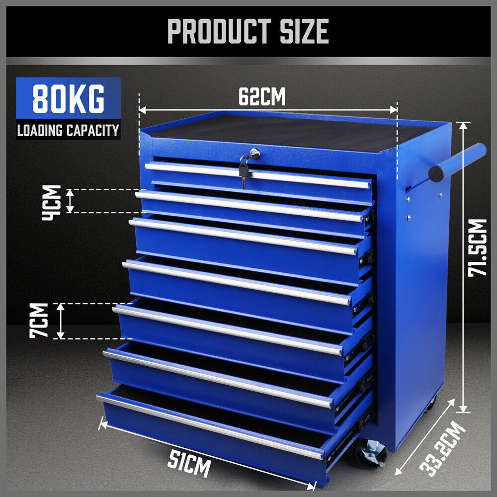 Makeup Organisation & Storage: Black 7 Drawer Tool Box Trolley Cabinet Storage Cart Garage Toolbox Organiser Set
