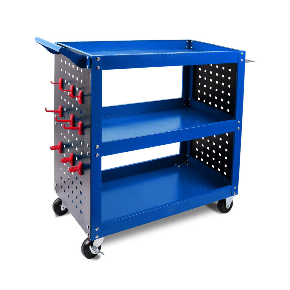 Kitchen & Dining Trolleys: Blue 3-Tier Tool Cart Storage Trolley Toolbox Workshop Garage Organiser 150kg Blue