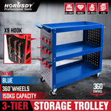 Kitchen & Dining Trolleys: Blue 3-Tier Tool Cart Storage Trolley Toolbox Workshop Garage Organiser 150kg Blue