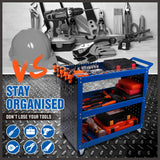 Kitchen & Dining Trolleys: Blue 3-Tier Tool Cart Storage Trolley Toolbox Workshop Garage Organiser 150kg Blue