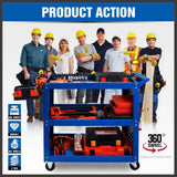 Kitchen & Dining Trolleys: Blue 3-Tier Tool Cart Storage Trolley Toolbox Workshop Garage Organiser 150kg Blue