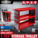 Kitchen & Dining Trolleys: Red 3-Tier Tool Cart Storage Trolley Toolbox Workshop Garage Organiser 150kg Red