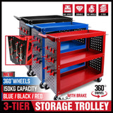 Kitchen & Dining Trolleys: Red 3-Tier Tool Cart Storage Trolley Toolbox Workshop Garage Organiser 150kg Red