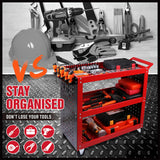 Kitchen & Dining Trolleys: Red 3-Tier Tool Cart Storage Trolley Toolbox Workshop Garage Organiser 150kg Red