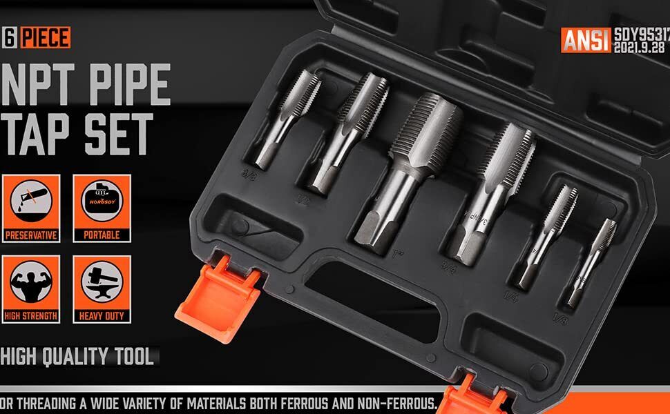 Hand Tools: HORUSDY 6Pc NPT Pipe Tap Set Thread Tap Screw Tool 1/8" 1/4" 3/8" 1/2" 3/4" 1"