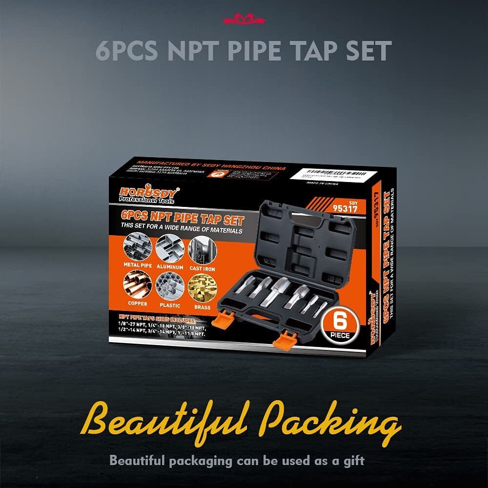 Hand Tools: HORUSDY 6Pc NPT Pipe Tap Set Thread Tap Screw Tool 1/8" 1/4" 3/8" 1/2" 3/4" 1"