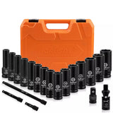19Pc Deep Socket Set Impact 1/2" Drive Extension Bars Flexible Adapter 10-24mm
