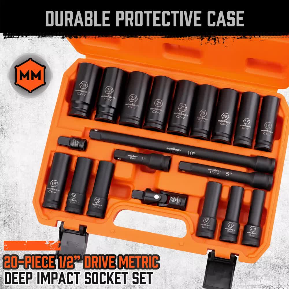 Automotive Repair & Speciality Tools: 19Pc Deep Socket Set Impact 1/2" Drive Extension Bars Flexible Adapter 10-24mm