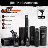 19Pc Deep Socket Set Impact 1/2" Drive Extension Bars Flexible Adapter 10-24mm