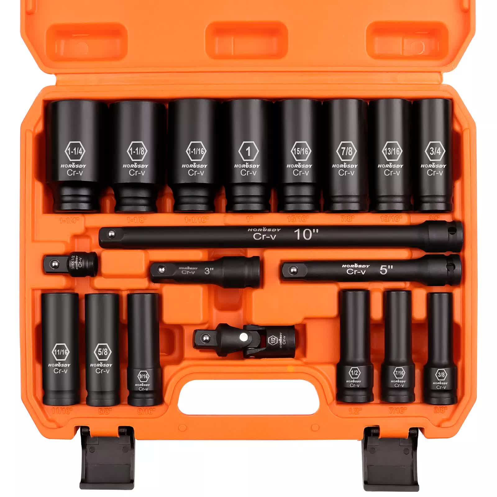 Tool Sockets: 18Pc Deep Impact Socket Set Imperial / SAE Extension Flexible Adaptor 1/2" Drive