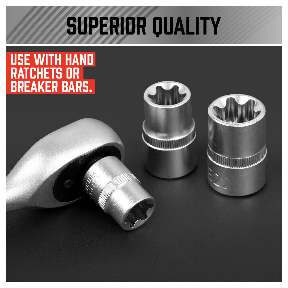 Drill & Screwdriver Accessories: 14Pc E Torx Socket Set Female Start Bit External Hex Torque E4-E24 With Case