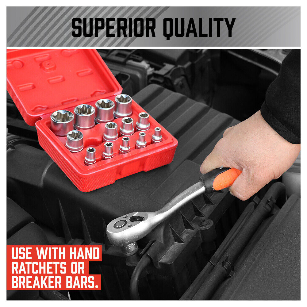 Drill & Screwdriver Accessories: 14Pc E Torx Socket Set Female Start Bit External Hex Torque E4-E24 With Case