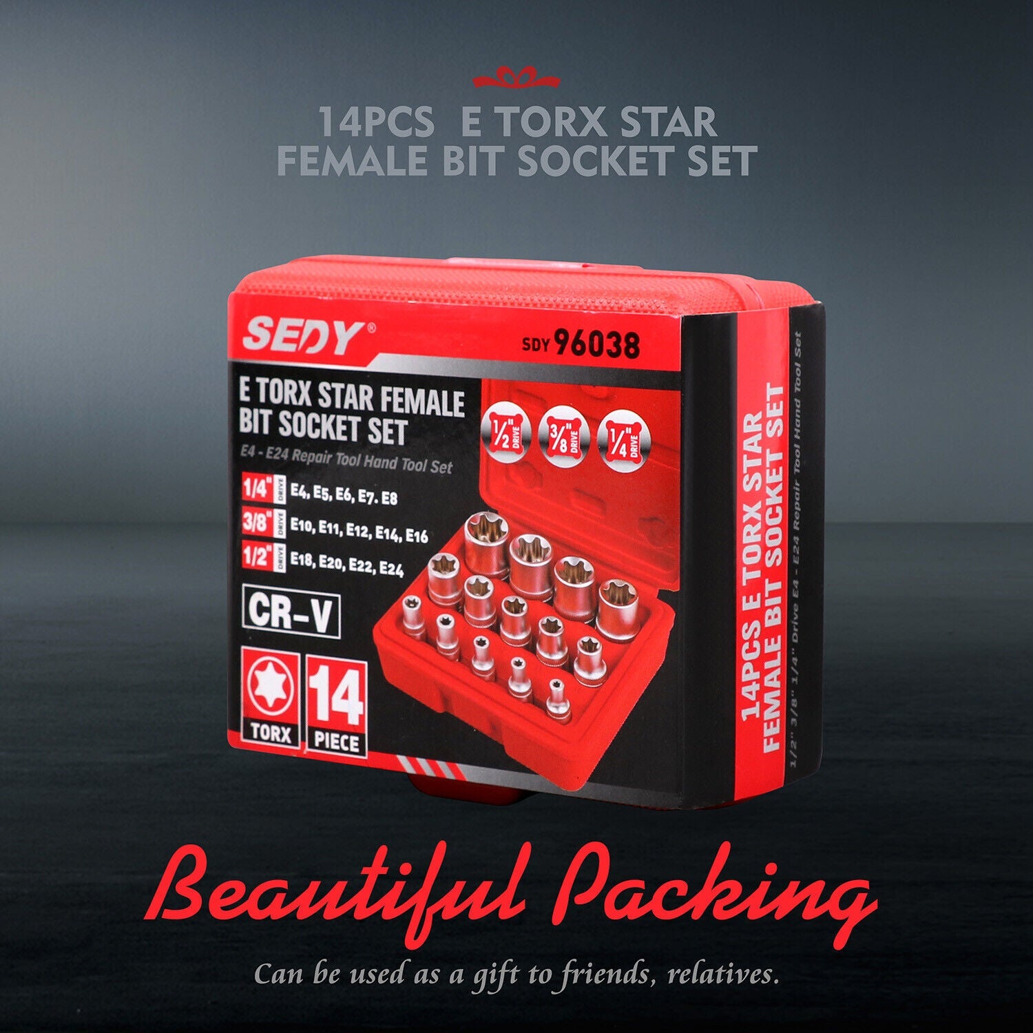 Drill & Screwdriver Accessories: 14Pc E Torx Socket Set Female Start Bit External Hex Torque E4-E24 With Case