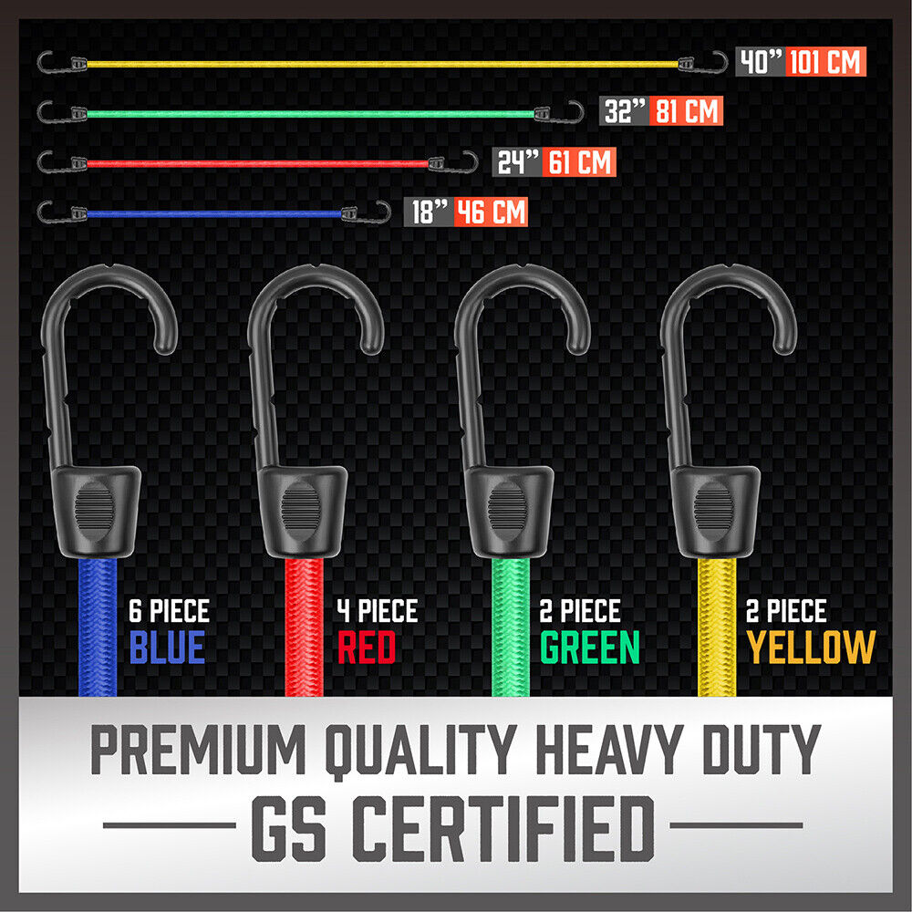 Automotive Repair & Speciality Tools: 30-Piece Premium Bungee Cord Assortment Includes 10” to 40” Bungee Cords, Canopy Ties & Tarp Clips