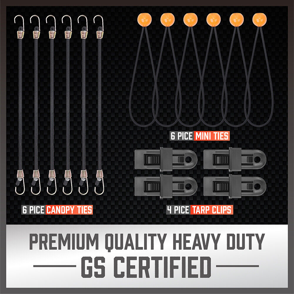 Automotive Repair & Speciality Tools: 30-Piece Premium Bungee Cord Assortment Includes 10” to 40” Bungee Cords, Canopy Ties & Tarp Clips