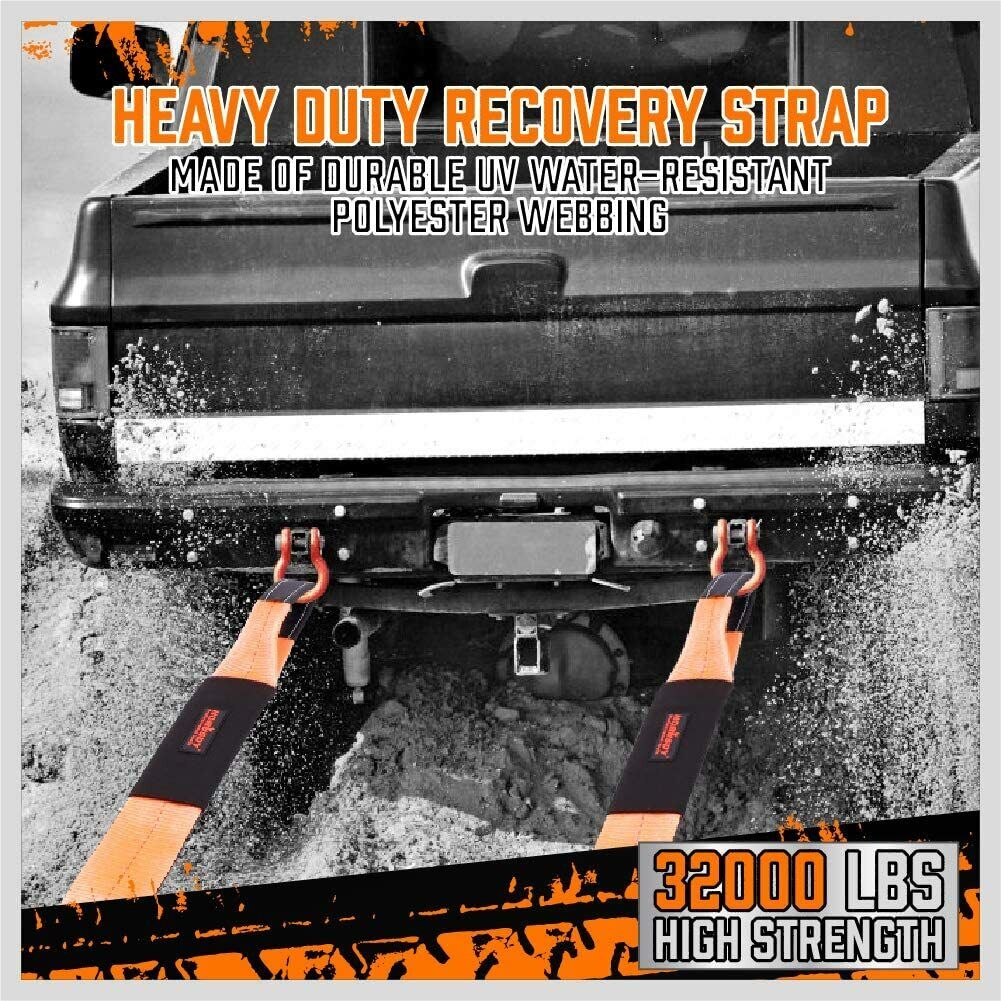 Bicycle Stands & Storage: Heavy Duty 9.1M Recovery Tow Straps Snatch Kit - 32,000 LBS Break Strength with D-Ring Shackles for Off-Roading Recovery and Hauling