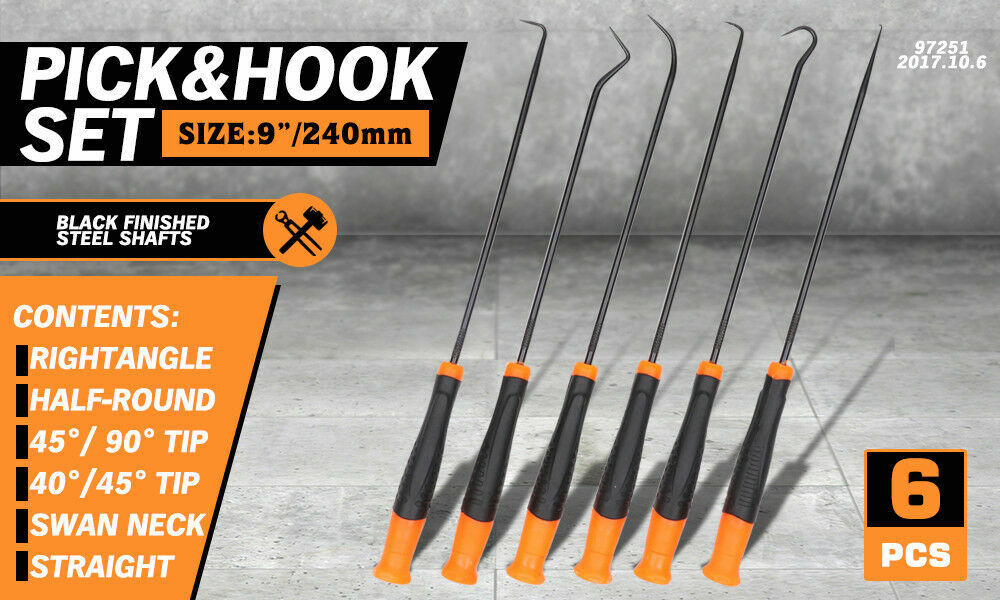 Automotive Repair & Speciality Tools: 6Pc Extra Long Pick and Hook Set O Ring Seal Puller Remover Fuse Wire Scribe