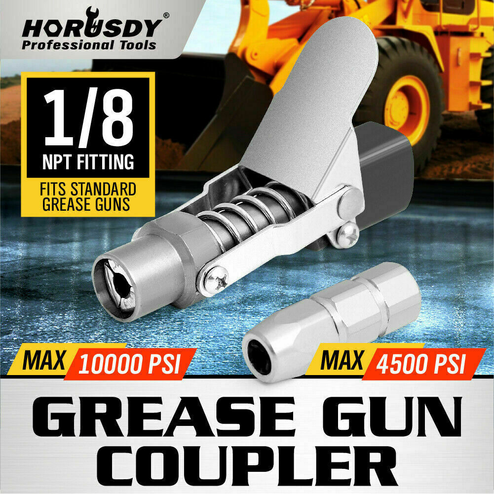 Tool Sockets: Grease Gun Coupler Quick Release & Lock 1/8‘’ NPT Rated 10,000 PSI Storage Case