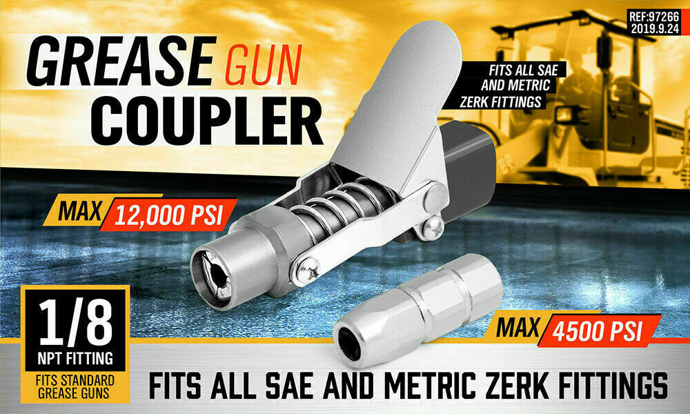 Tool Sockets: Grease Gun Coupler Quick Release & Lock 1/8‘’ NPT Rated 10,000 PSI Storage Case