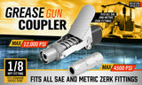 Tool Sockets: Grease Gun Coupler Quick Release & Lock 1/8‘’ NPT Rated 10,000 PSI Storage Case