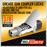 Tool Sockets: Grease Gun Coupler Quick Release & Lock 1/8‘’ NPT Rated 10,000 PSI Storage Case