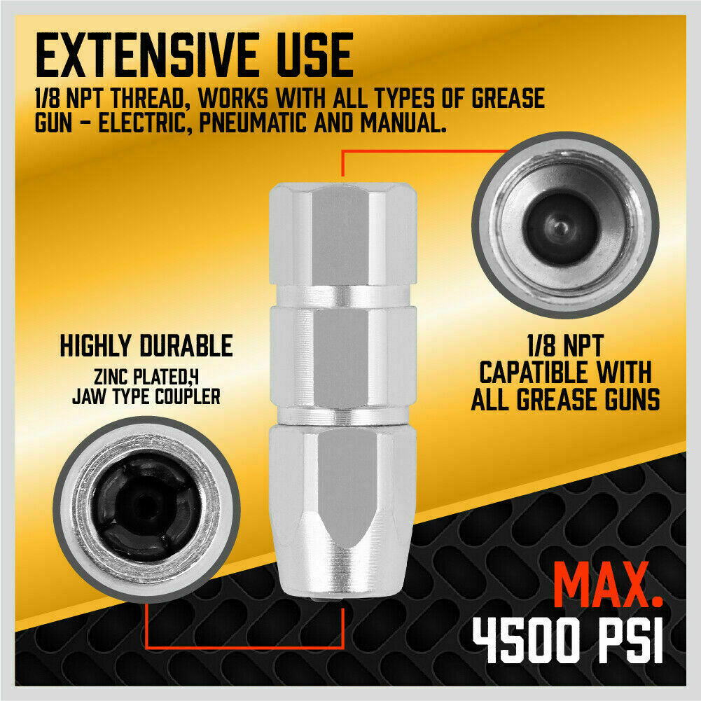 Tool Sockets: Grease Gun Coupler Quick Release & Lock 1/8‘’ NPT Rated 10,000 PSI Storage Case