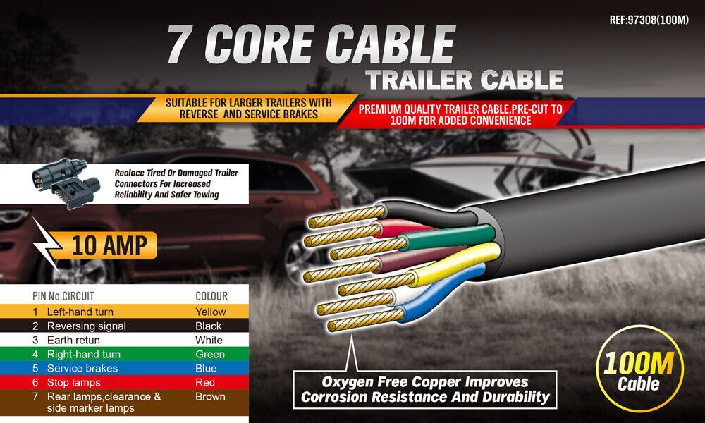 Automotive Repair & Speciality Tools: 100M 7 Core Wire Cable Trailer Cable Automotive Boat Caravan Truck Coil V90 PVC