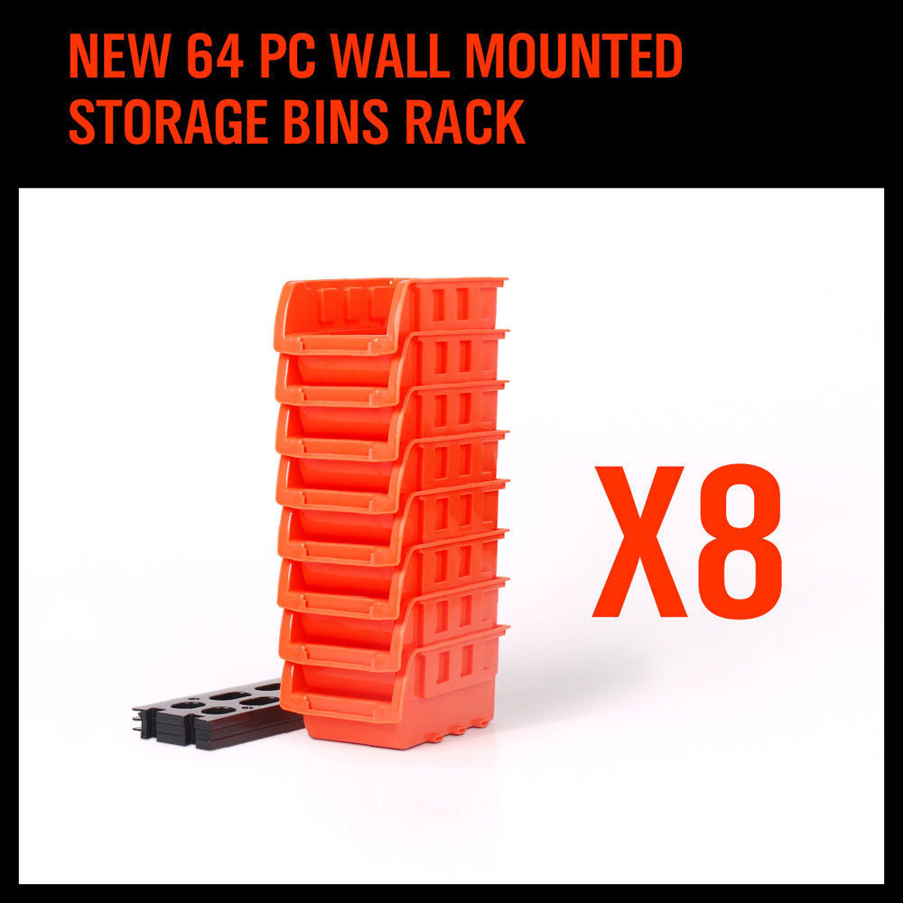 Wall Storage Racks: NEW 8 PC Wall Mounted Storage Bins Rack Set Nuts Bolts Organizer Parts 97903
