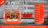 Wall Storage Racks: NEW 8 PC Wall Mounted Storage Bins Rack Set Nuts Bolts Organizer Parts 97903