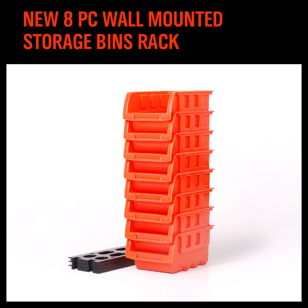 Wall Storage Racks: NEW 8 PC Wall Mounted Storage Bins Rack Set Nuts Bolts Organizer Parts 97903