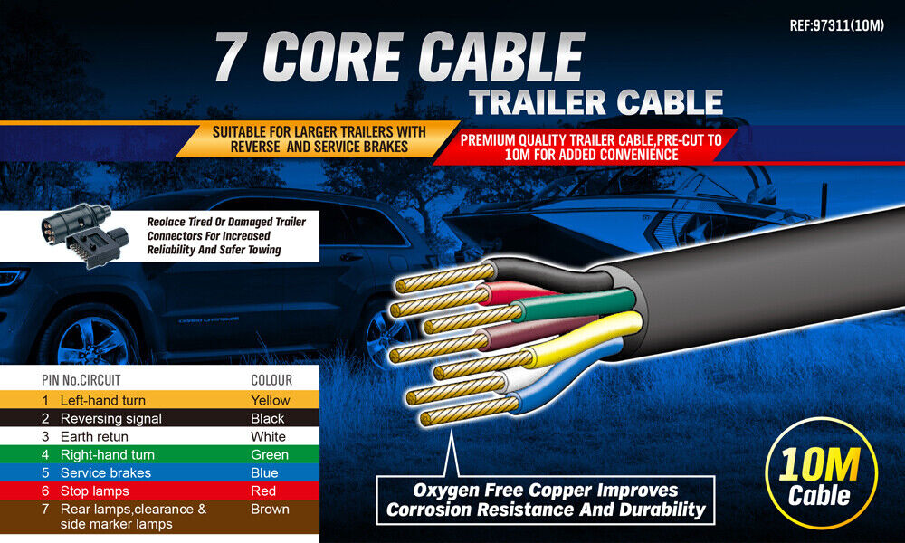 Automotive Repair & Speciality Tools: 10M X 7 Core Wire Cable Trailer Cable Automotive Boat Caravan Truck Coil V90 PVC
