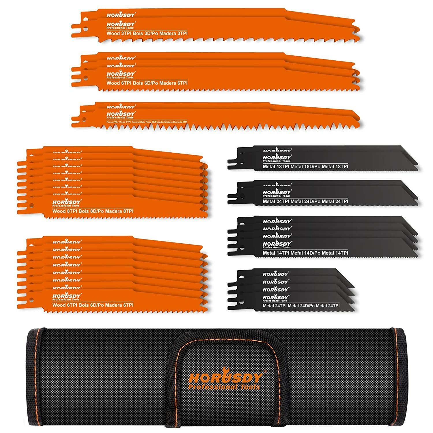 Tool Blades: 34-Piece Reciprocating Saw Blade Set Wood and Metal Cutting Blades with Storage Pouch