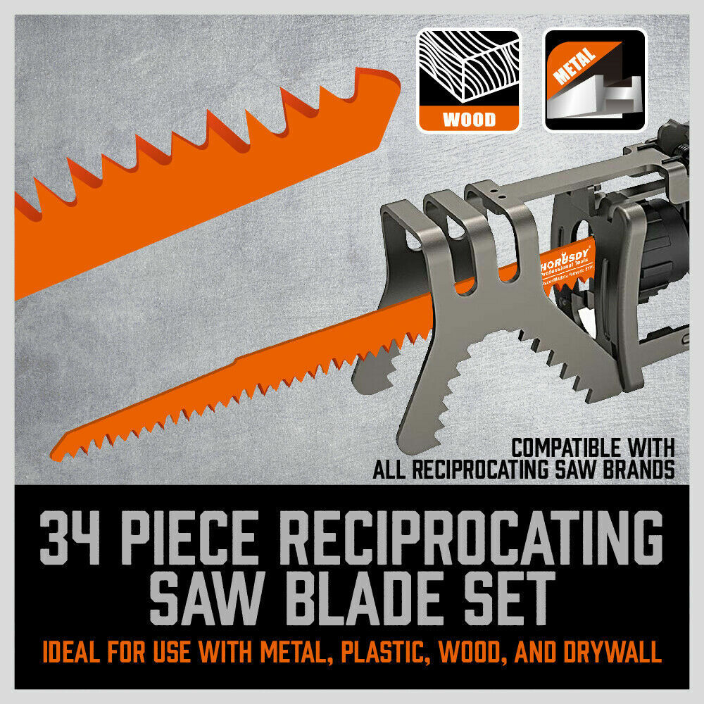 Tool Blades: 34-Piece Reciprocating Saw Blade Set Wood and Metal Cutting Blades with Storage Pouch