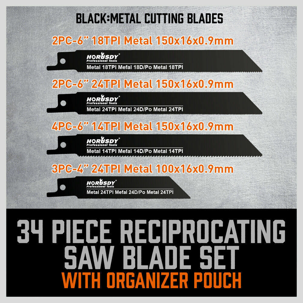 Tool Blades: 34-Piece Reciprocating Saw Blade Set Wood and Metal Cutting Blades with Storage Pouch