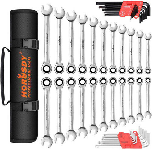 Fence & Gate Accessories: 48Pc Spanner Set Ratchet Wrench & Hex Key Metric SAE Allen Key W/T Rolling Pouch