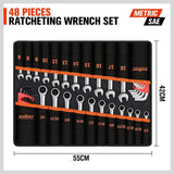 Fence & Gate Accessories: 48Pc Spanner Set Ratchet Wrench & Hex Key Metric SAE Allen Key W/T Rolling Pouch