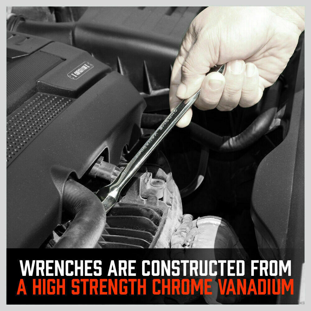 Hand Tools: 10Pc Flexible Head Ratchet Spanner Set Metric Wrench CRV With Carry Pouch 8-22MM