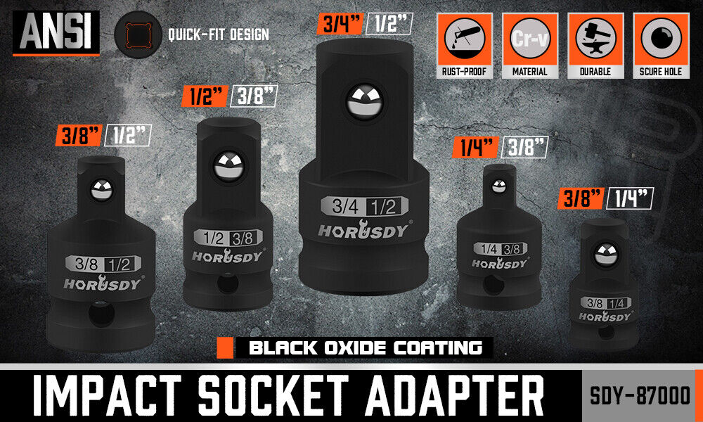 Tool Sockets: HORUSDY 5Pcs Impact Socket Adapter Set Socket Reducer 1/4  3/8 1/2 Inch Drive