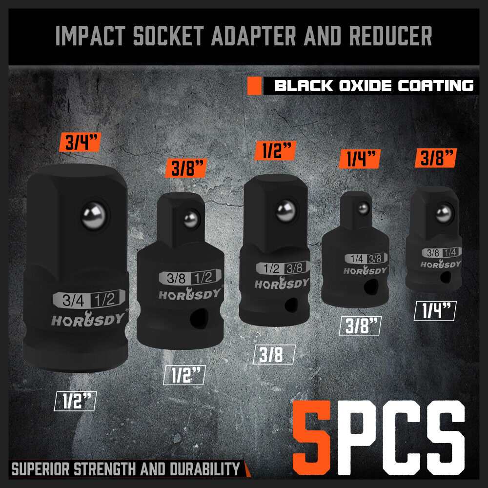 Tool Sockets: HORUSDY 5Pcs Impact Socket Adapter Set Socket Reducer 1/4  3/8 1/2 Inch Drive
