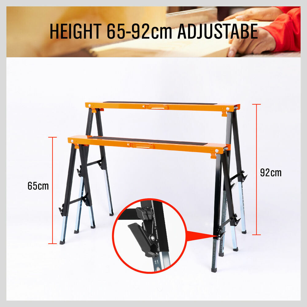 Kitchen & Bathroom DIY: 4Pc Mastercraft Sawhorse Metal Folding Non-slip Surface Saw Horse 120KG Capacity