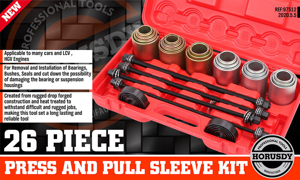 Automotive Parts: 26Pc Universal Press & Pull Sleeve Kit Bush Bearing Remove LCV HGV Engines Tools