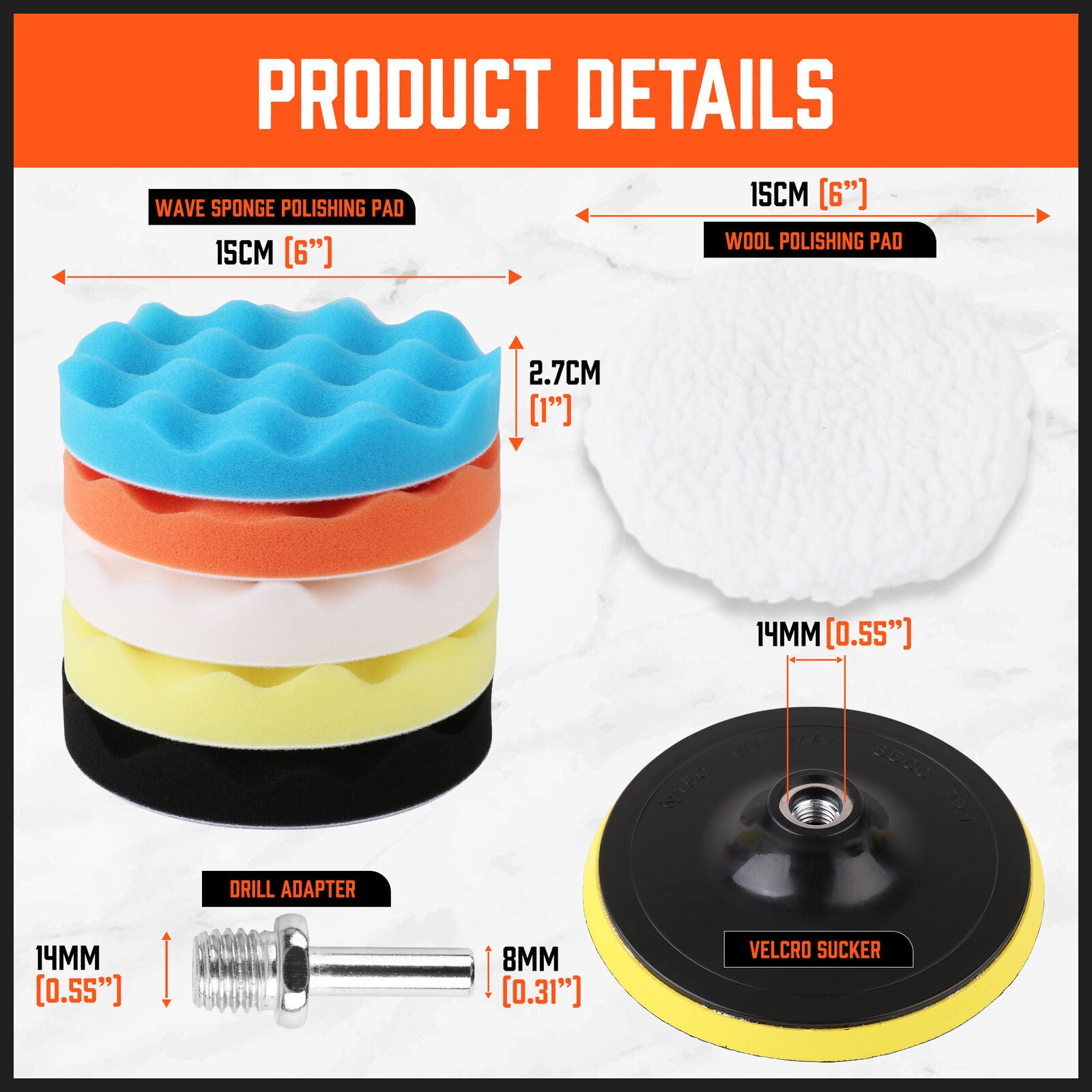 Sanding Accessories: 11Pcs 6" Buffing Waxing Polishing Pads Sponge Pad Set For Car Polisher Drill