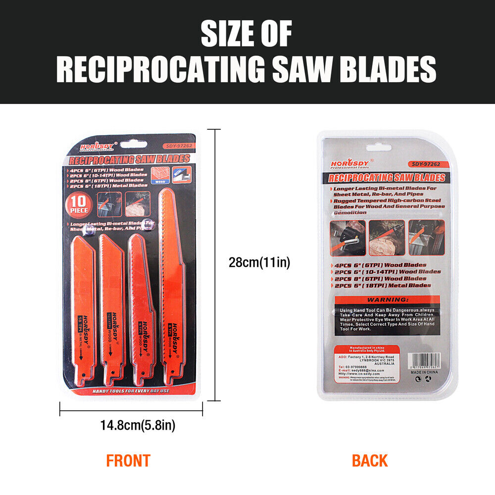 Tool Blades: 10Pc Reciprocating Saw Blades Set For Wood Metal Timber Demolition Cutting Tool