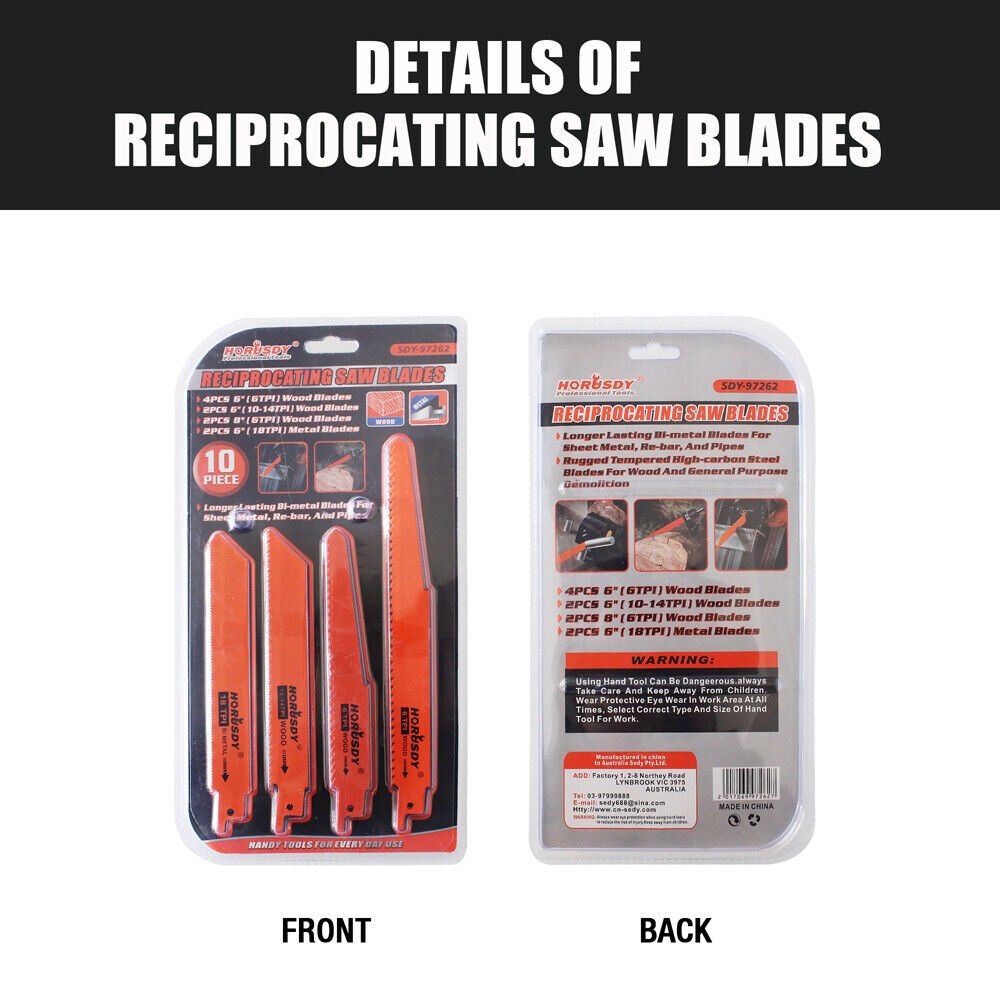 Tool Blades: 10Pc Reciprocating Saw Blades Set For Wood Metal Timber Demolition Cutting Tool