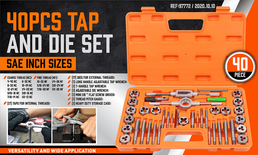 Putty Knives, Scrapers & Chisels: 40Pc Tap And Die Set Imperial SAE Screw Screwdriver Thread Drill W/t Pitch Gauge